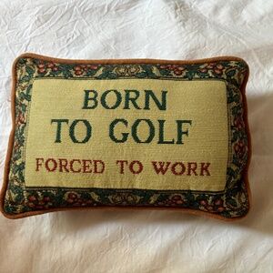 Small Vintage Tapestry “Born To Golf” Accent Pillow